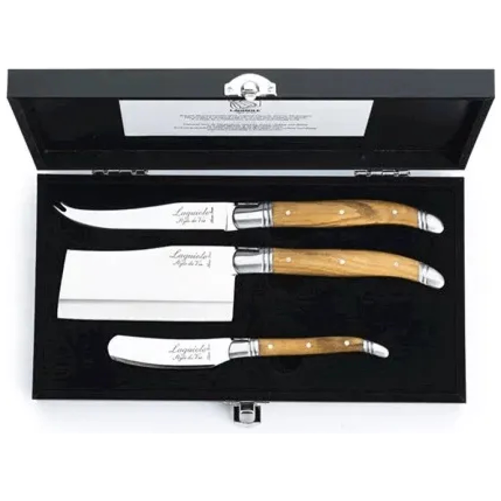 Laguiole Style de Vie Luxury Line Kaasmessenset Olijf 3 delig .png Laguiole Style-de-Vie Luxury-Line Kaasmessenset Olijfhout 3-delig